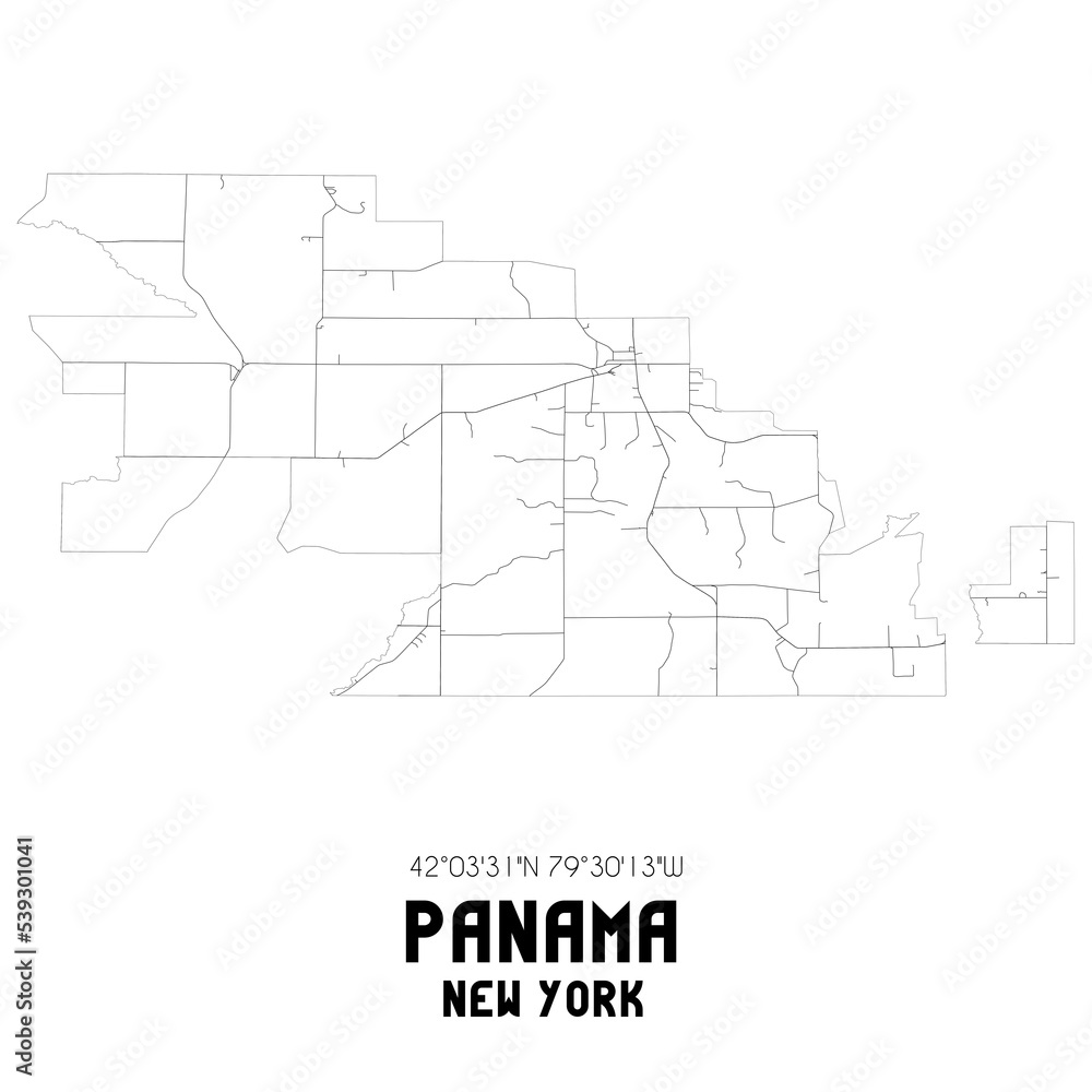 Panama New York. US street map with black and white lines.