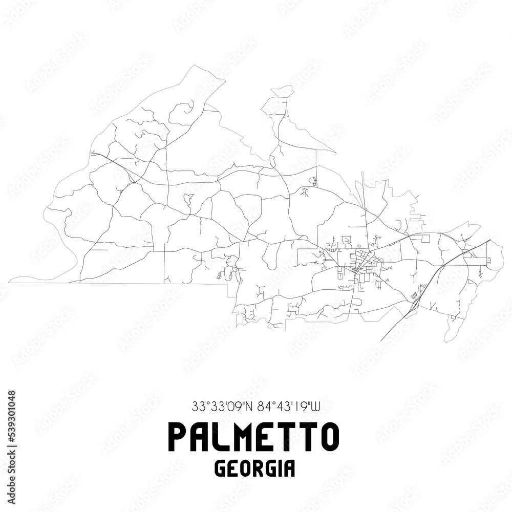 Palmetto Georgia. US street map with black and white lines.