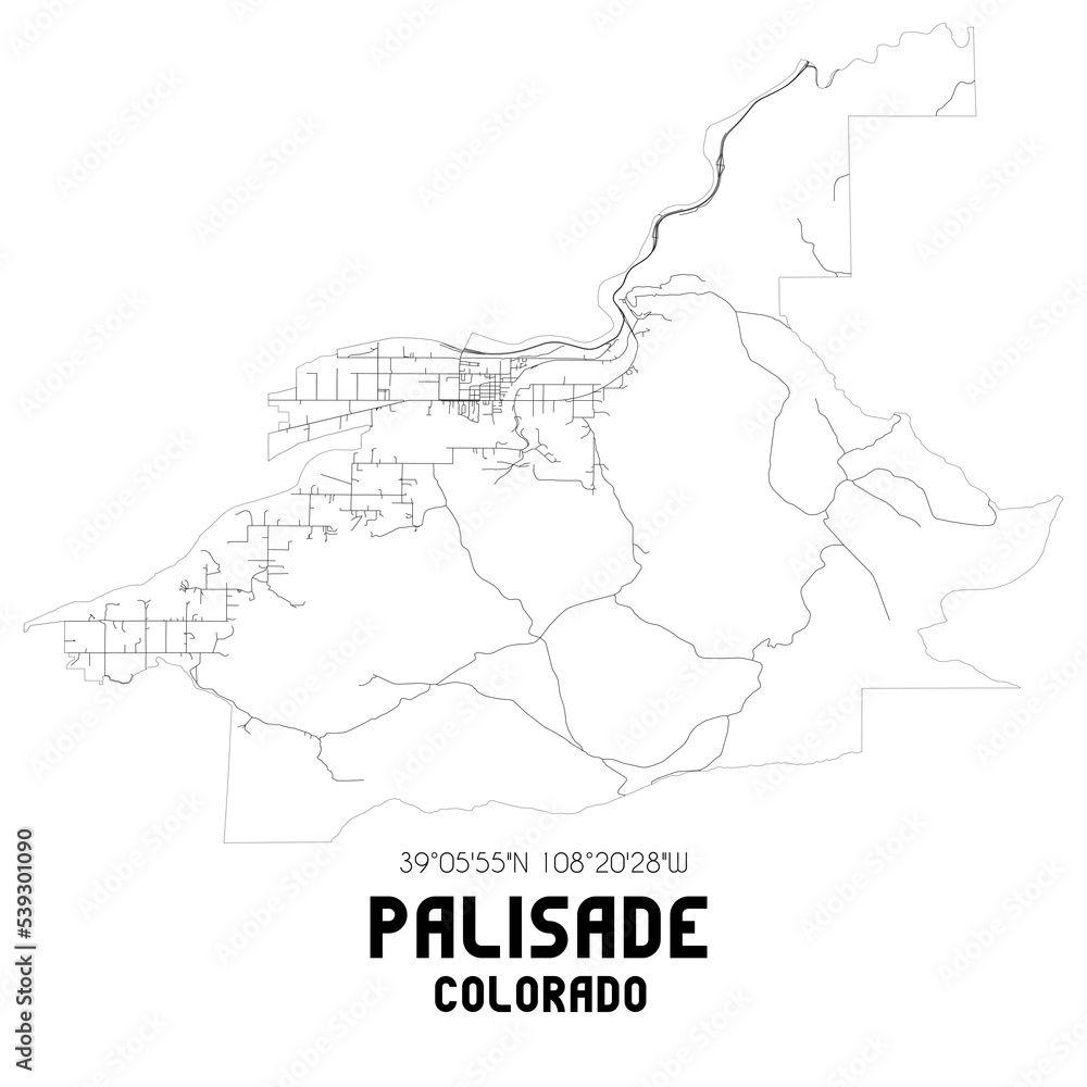 Palisade Colorado. US street map with black and white lines.