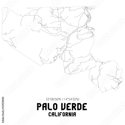 Palo Verde California. US street map with black and white lines.