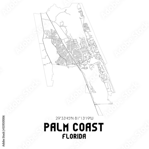 Fototapeta Naklejka Na Ścianę i Meble -  Palm Coast Florida. US street map with black and white lines.