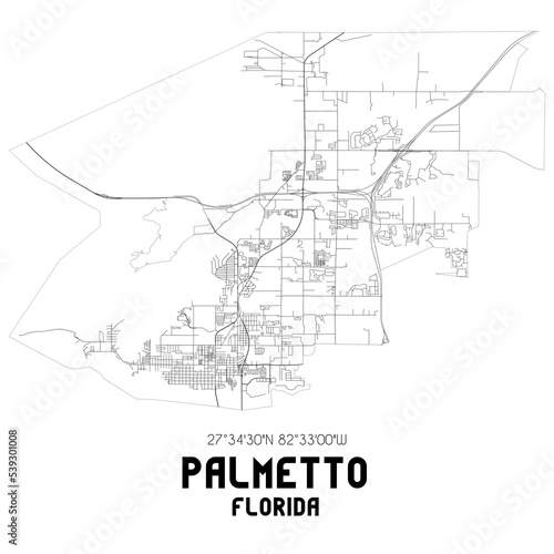 Palmetto Florida. US street map with black and white lines. photo