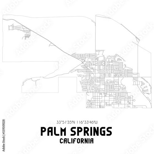Palm Springs California. US street map with black and white lines. photo