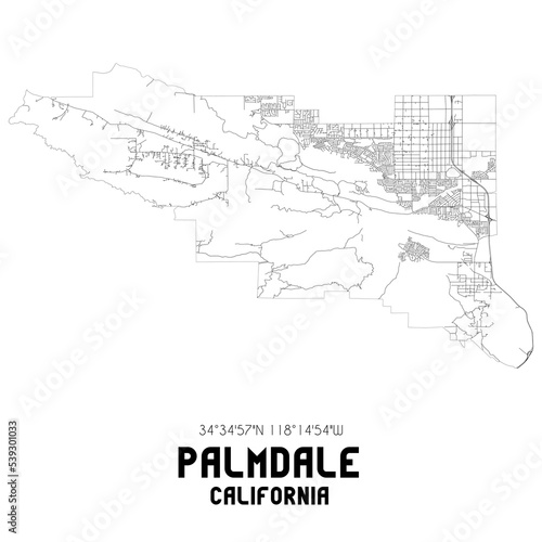 Palmdale California. US street map with black and white lines.
