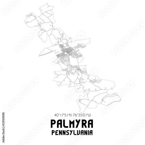 Fototapeta Naklejka Na Ścianę i Meble -  Palmyra Pennsylvania. US street map with black and white lines.