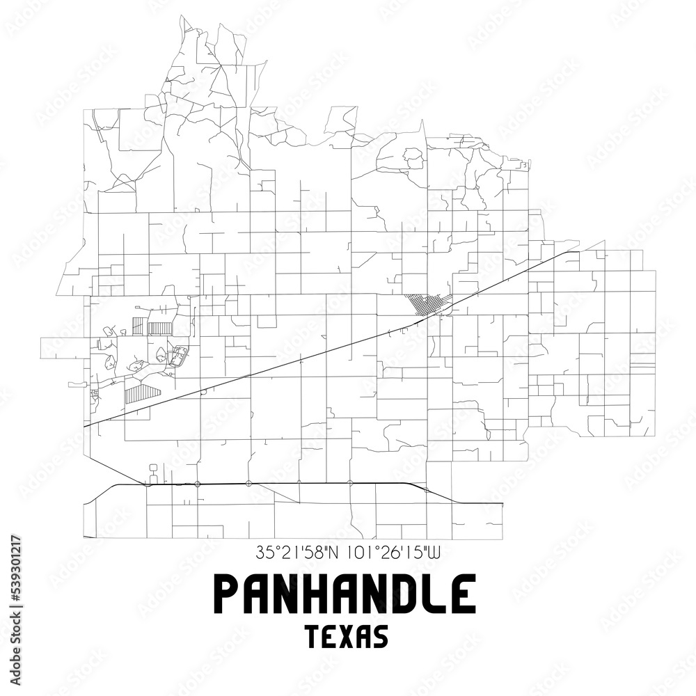 Panhandle Texas. US street map with black and white lines.