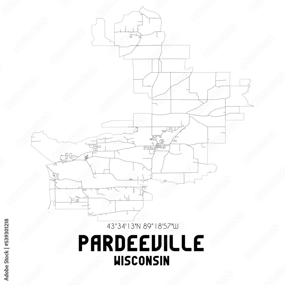 Pardeeville Wisconsin. US street map with black and white lines.