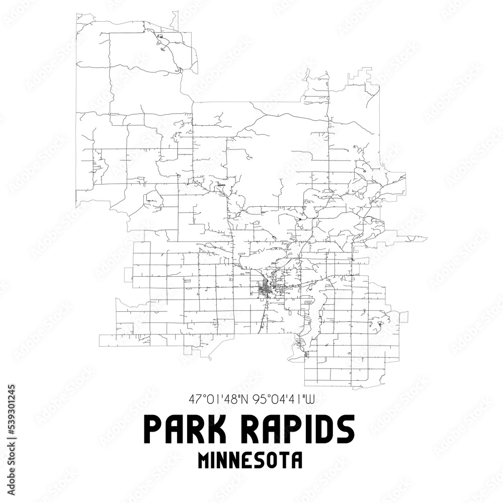 Park Rapids Minnesota. US street map with black and white lines.