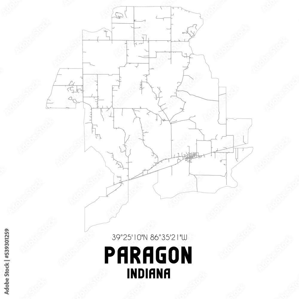 Paragon Indiana. US street map with black and white lines.