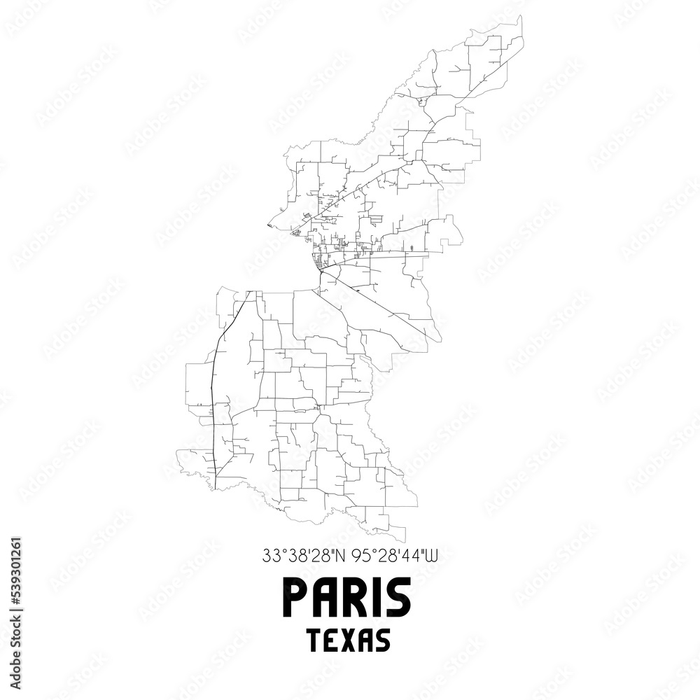 Paris Texas. US street map with black and white lines.