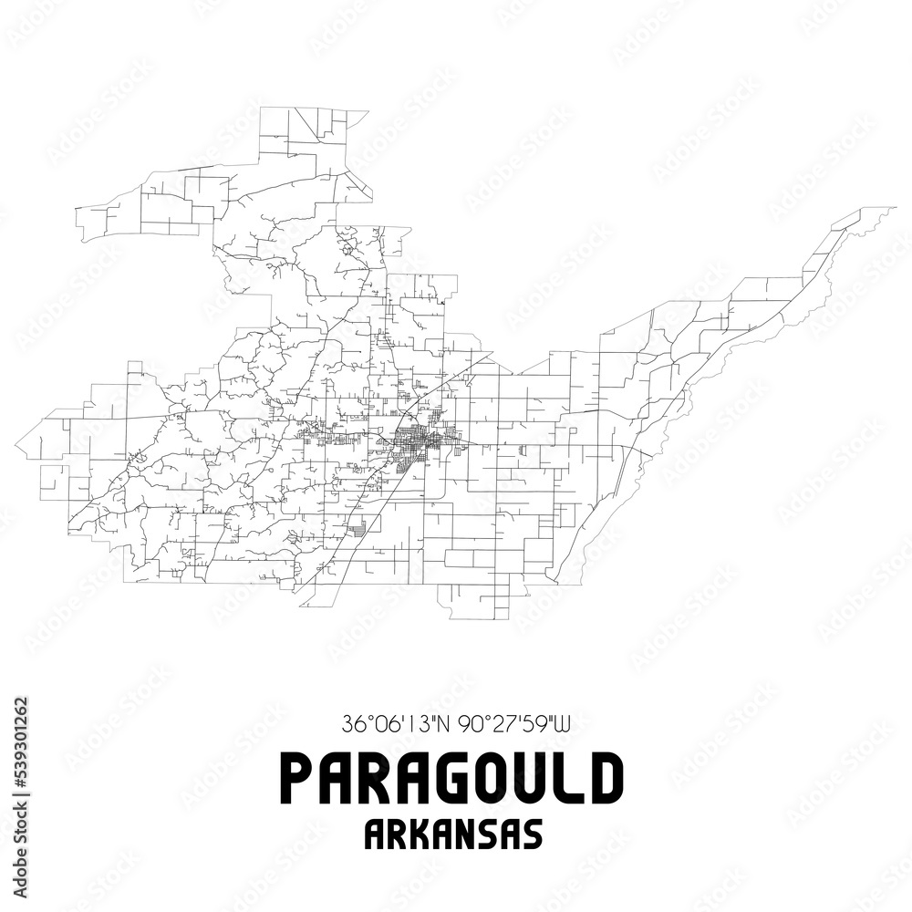 Paragould Arkansas. US street map with black and white lines.