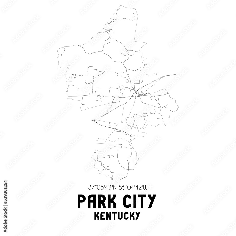 Park City Kentucky. US street map with black and white lines.