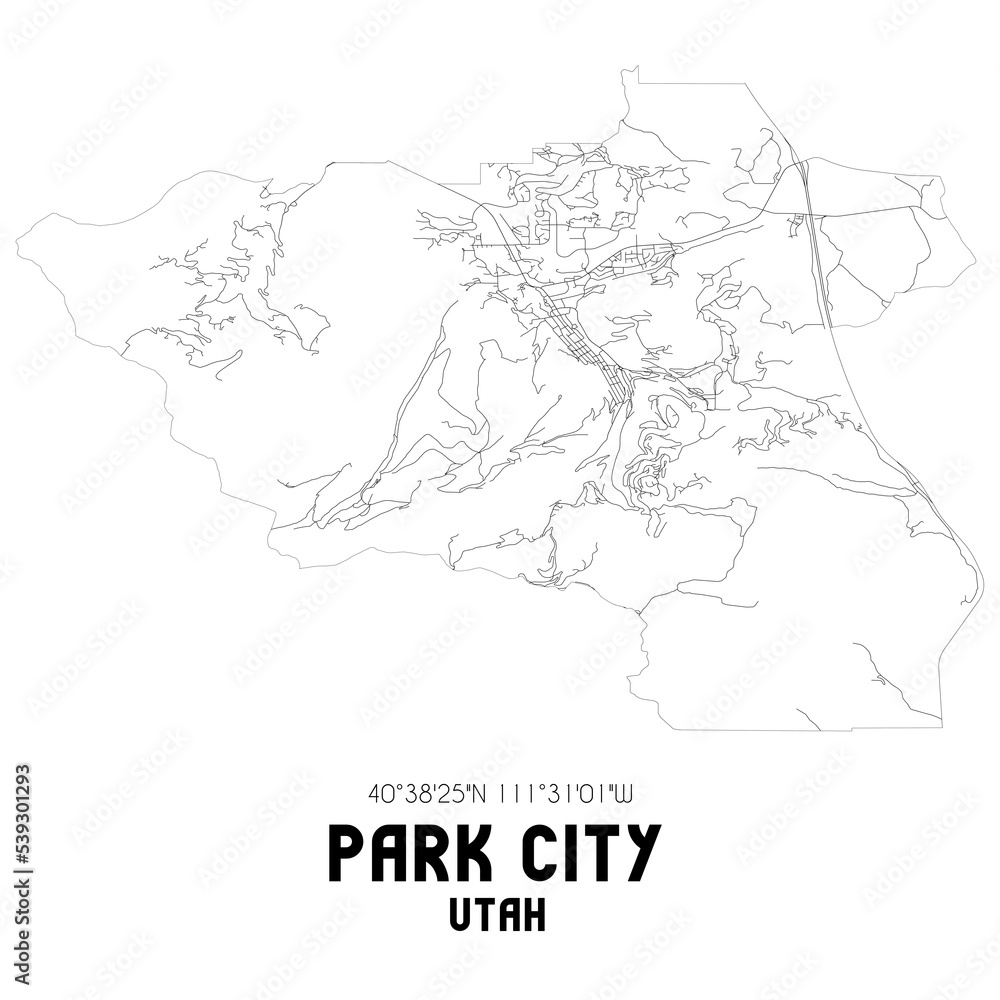 Park City Utah. US street map with black and white lines.
