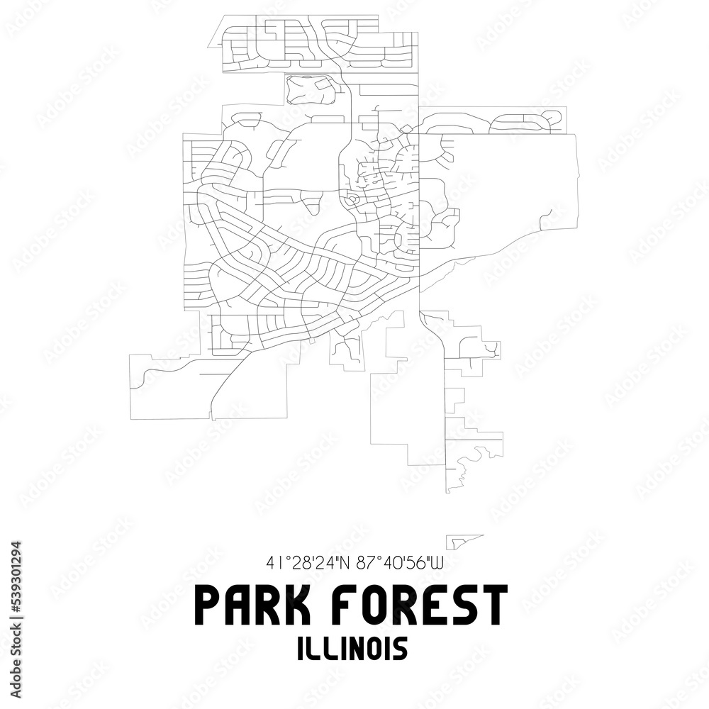 Park Forest Illinois. US street map with black and white lines. Park Forest Illinois. US street map with black and white lines.