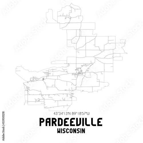 Pardeeville Wisconsin. US street map with black and white lines.