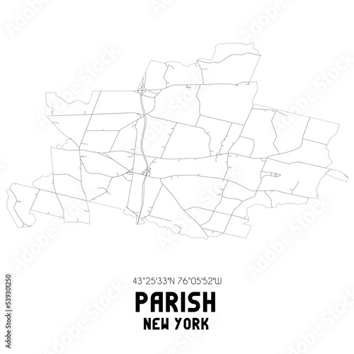 Parish New York. US street map with black and white lines.