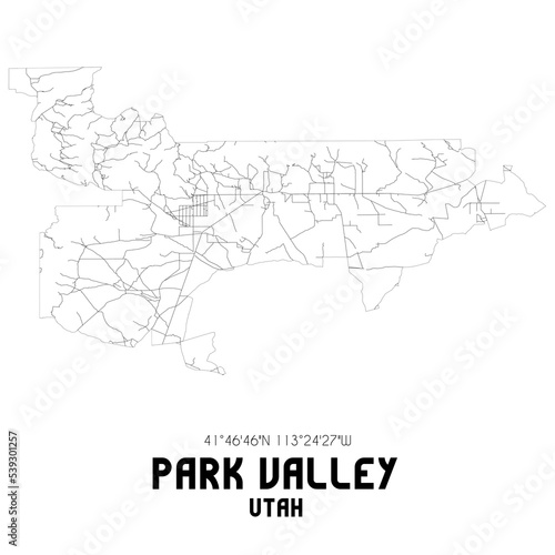 Park Valley Utah. US street map with black and white lines.