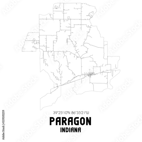 Paragon Indiana. US street map with black and white lines.