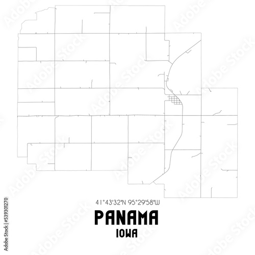 Panama Iowa. US street map with black and white lines.