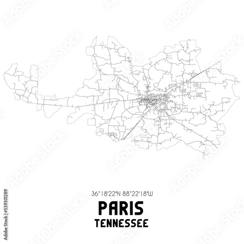 Obraz na płótnie Paris Tennessee. US street map with black and white lines. w salonie