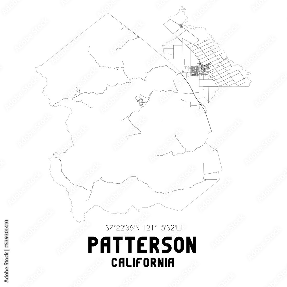 Patterson California. US street map with black and white lines.