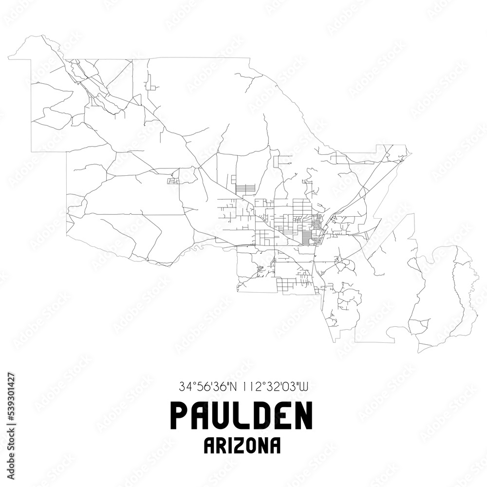 Paulden Arizona. US street map with black and white lines.