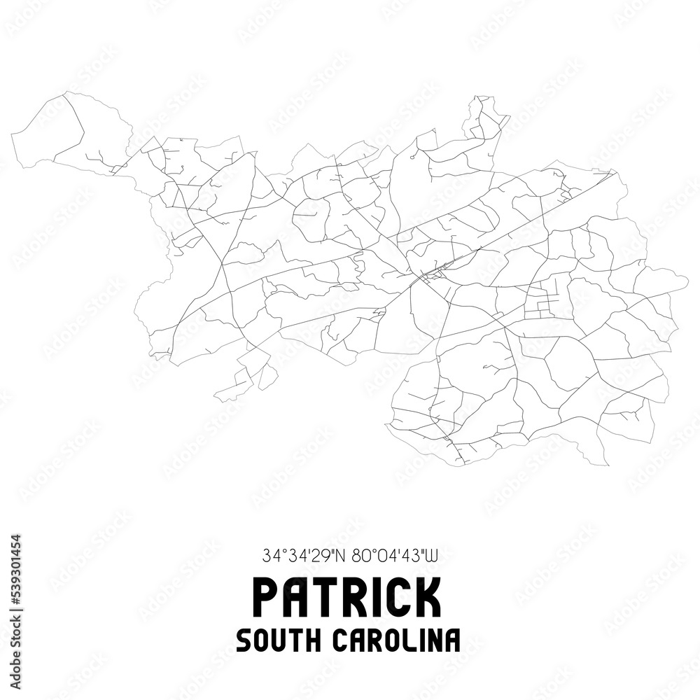 Patrick South Carolina. US street map with black and white lines.