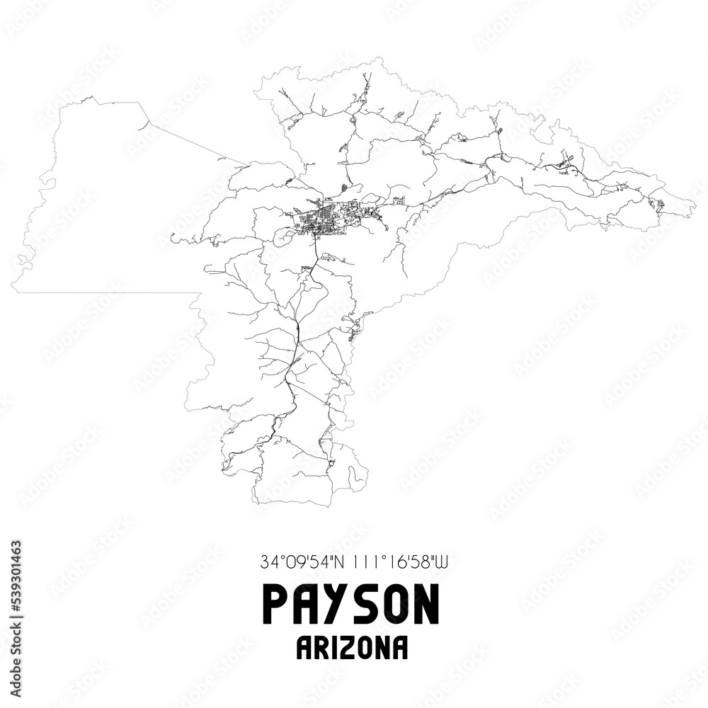 Payson Arizona. US street map with black and white lines.