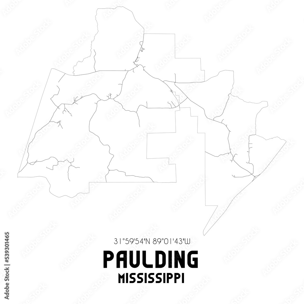 Paulding Mississippi. US street map with black and white lines. Paulding Mississippi. US street map with black and white lines.