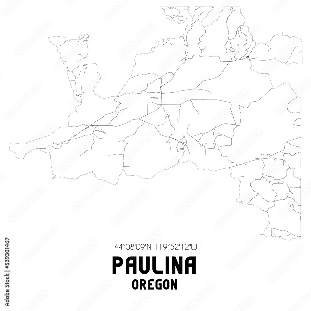 Paulina Oregon. US street map with black and white lines.