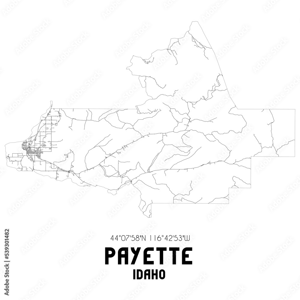 Payette Idaho. US street map with black and white lines. Stock