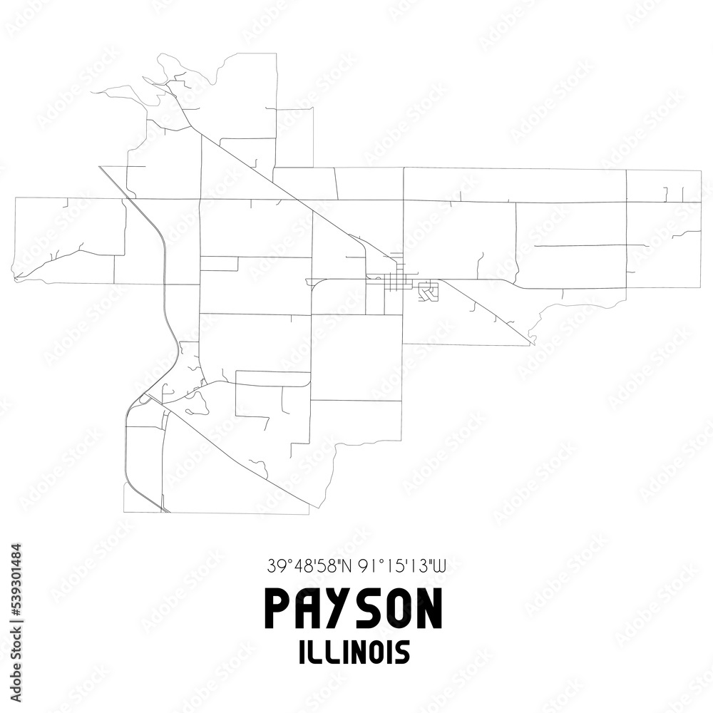 Payson Illinois. US street map with black and white lines. Payson Illinois. US street map with black and white lines.