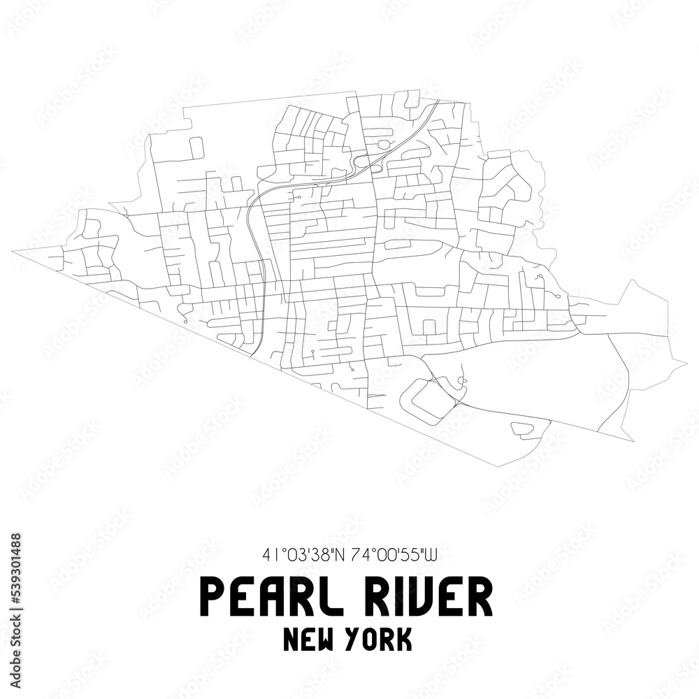 Pearl River New York. US street map with black and white lines.