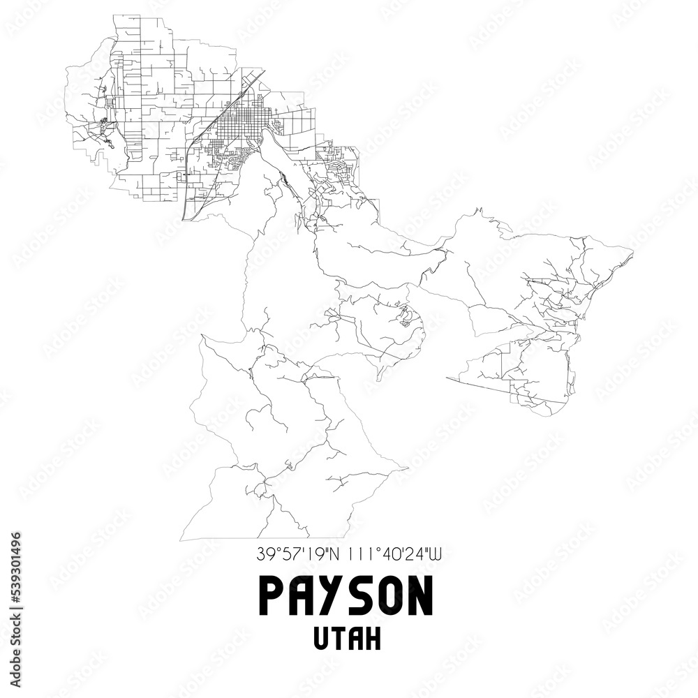Payson Utah. US street map with black and white lines.
