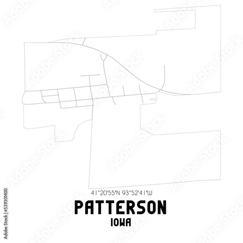 Patterson Iowa. US street map with black and white lines.