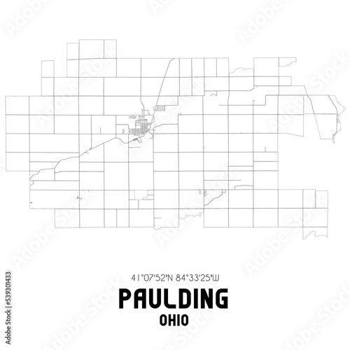 Paulding Ohio. US street map with black and white lines.