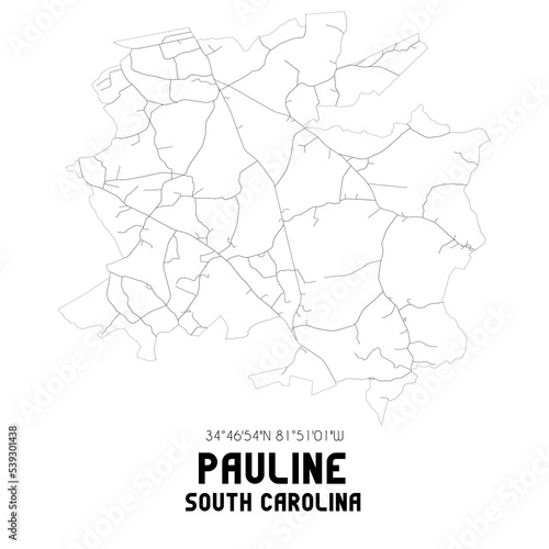 Pauline South Carolina. US street map with black and white lines.