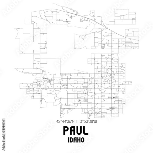 Paul Idaho. US street map with black and white lines.