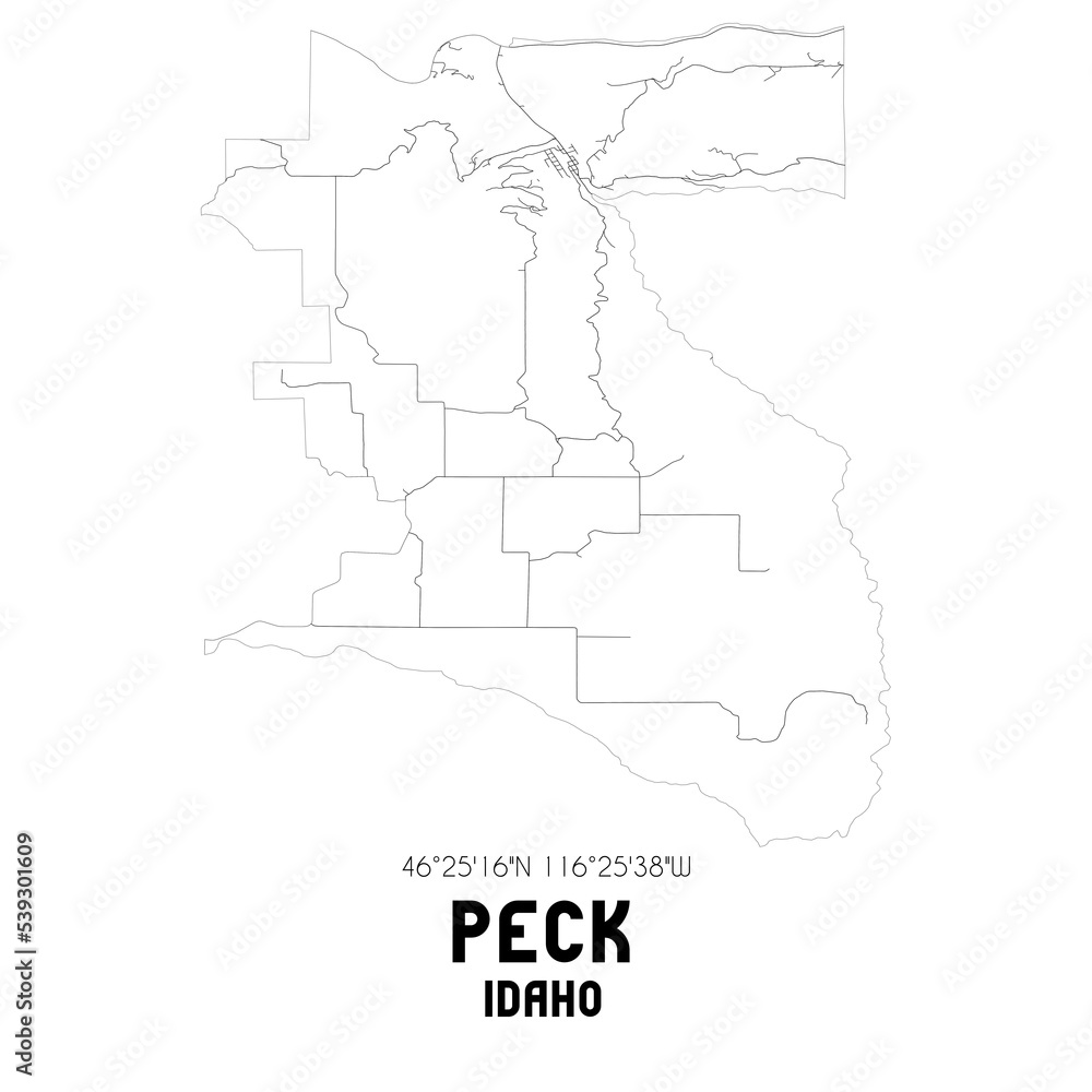 Peck Idaho. US street map with black and white lines.