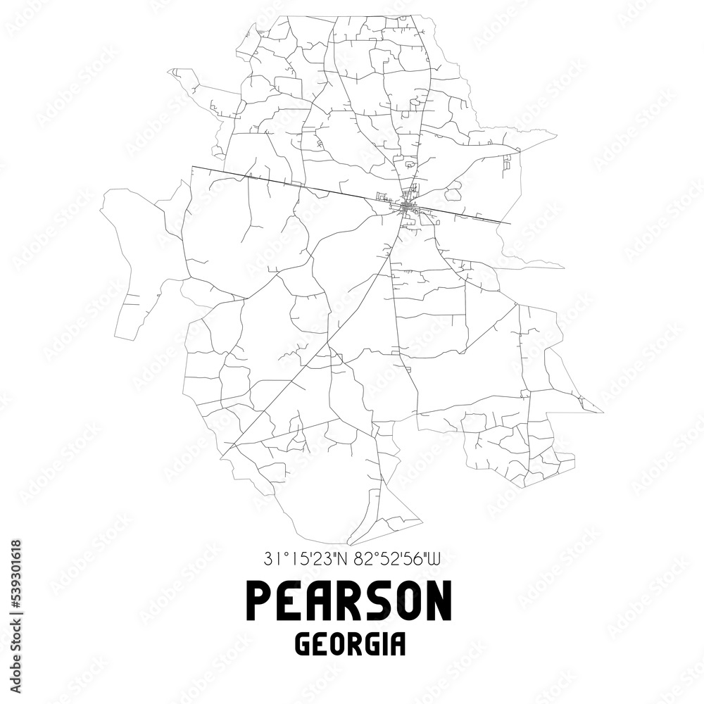 Pearson Georgia. US street map with black and white lines.