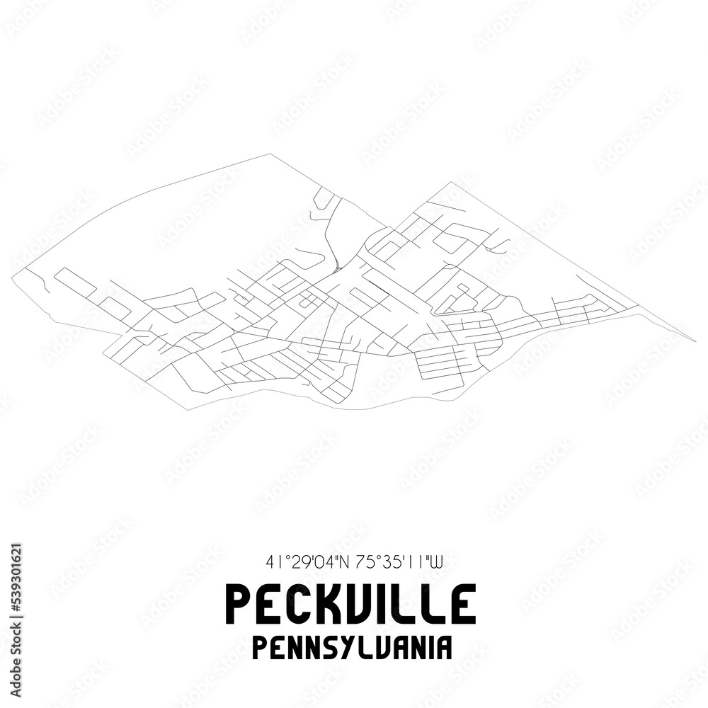 Peckville Pennsylvania. US street map with black and white lines.