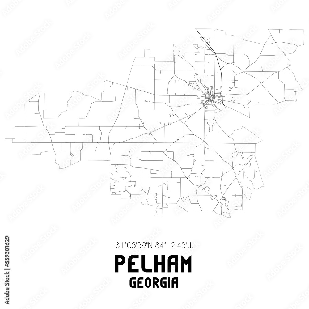 Pelham Georgia. US street map with black and white lines.