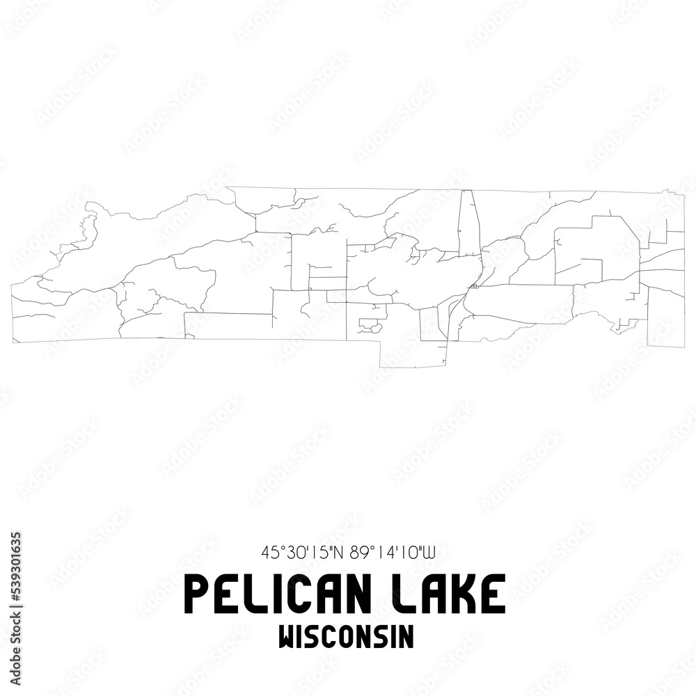 Pelican Lake Wisconsin. US street map with black and white lines. Stock