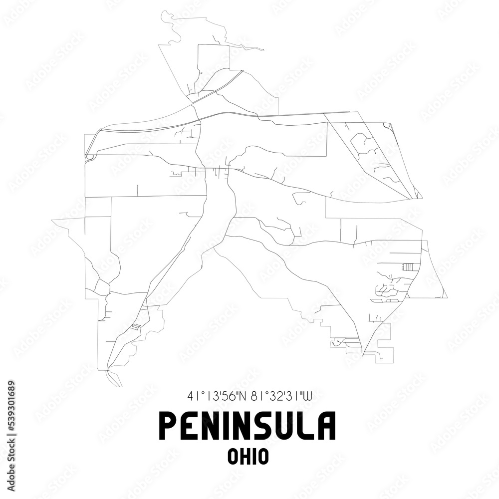 Peninsula Ohio. US street map with black and white lines. Peninsula Ohio. US street map with black and white lines.