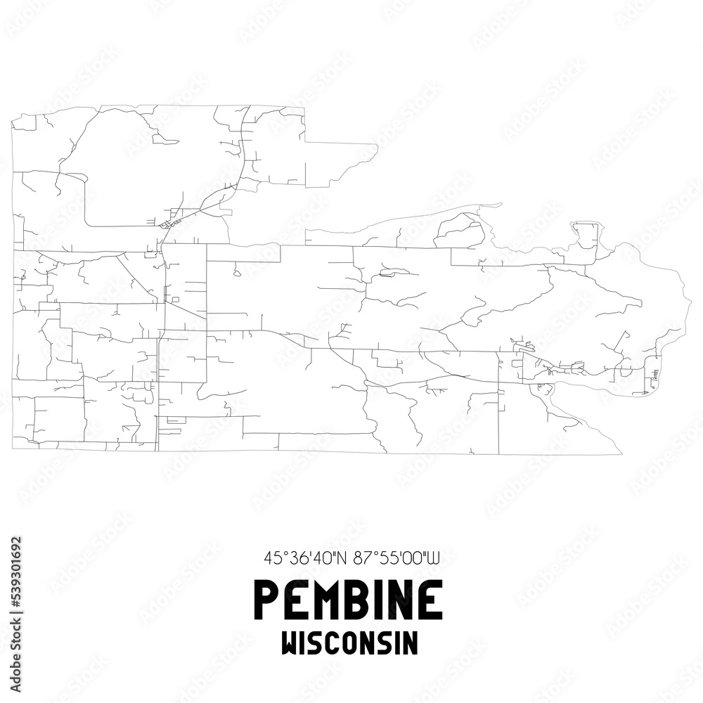 Pembine Wisconsin. US street map with black and white lines.