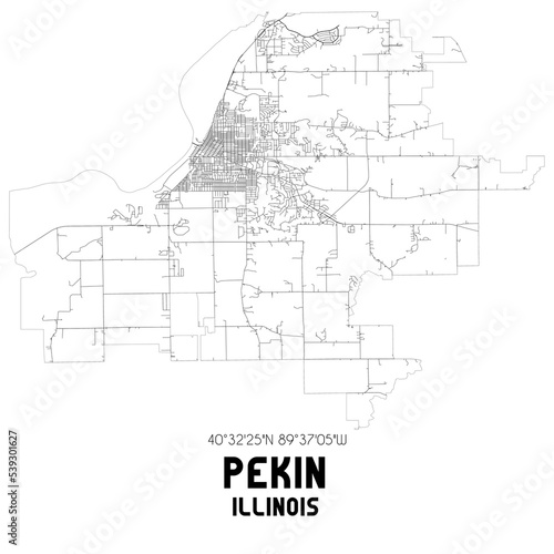 Pekin Illinois. US street map with black and white lines.