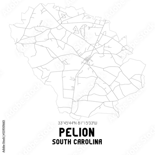 Pelion South Carolina. US street map with black and white lines.