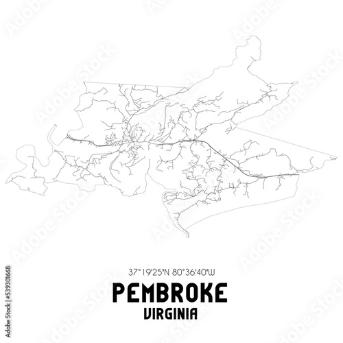 Pembroke Virginia. US street map with black and white lines.