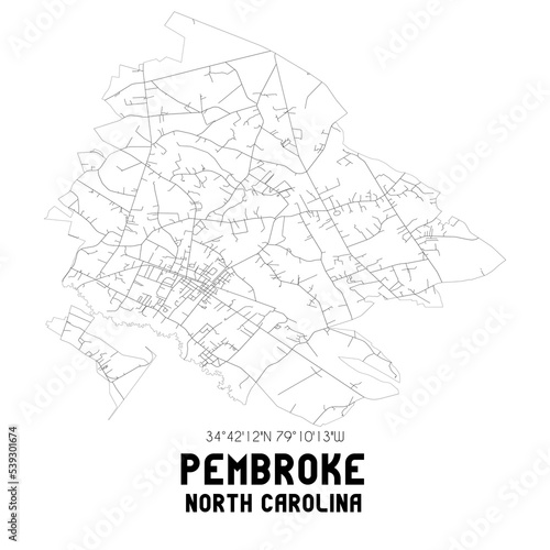 Pembroke North Carolina. US street map with black and white lines.