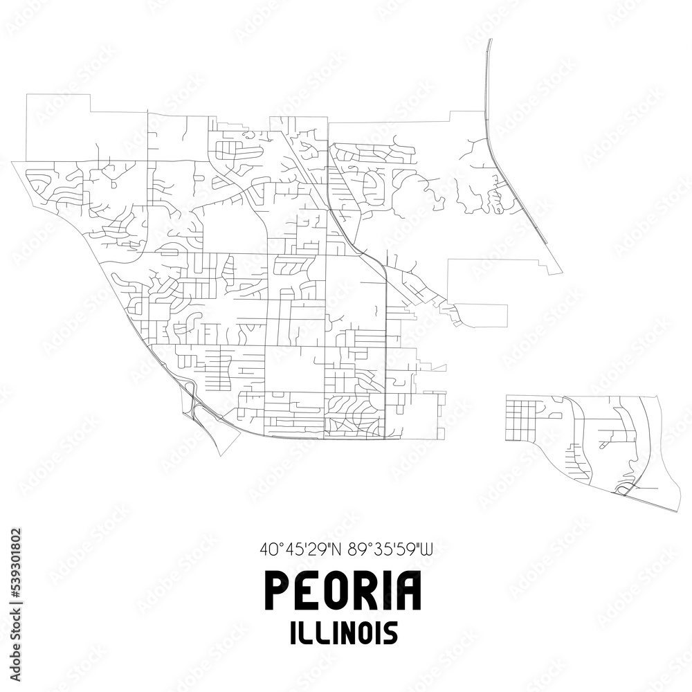 Obraz premium Peoria Illinois. US street map with black and white lines.